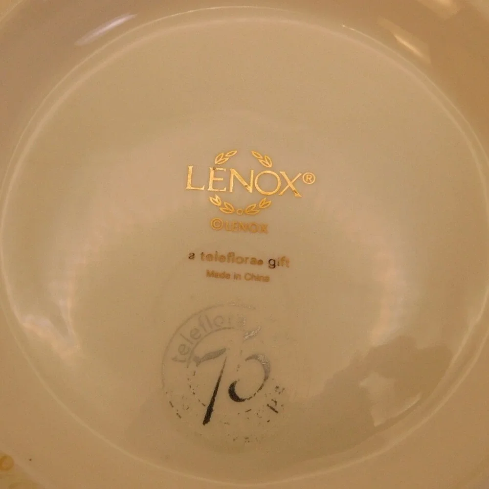 Vintage Lenox Teleflora Christmas Bowl Holly Scalloped With Gold Trim 75th Anniv